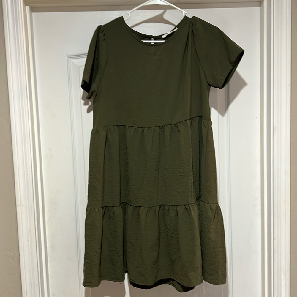 Army green tiered babydoll dress